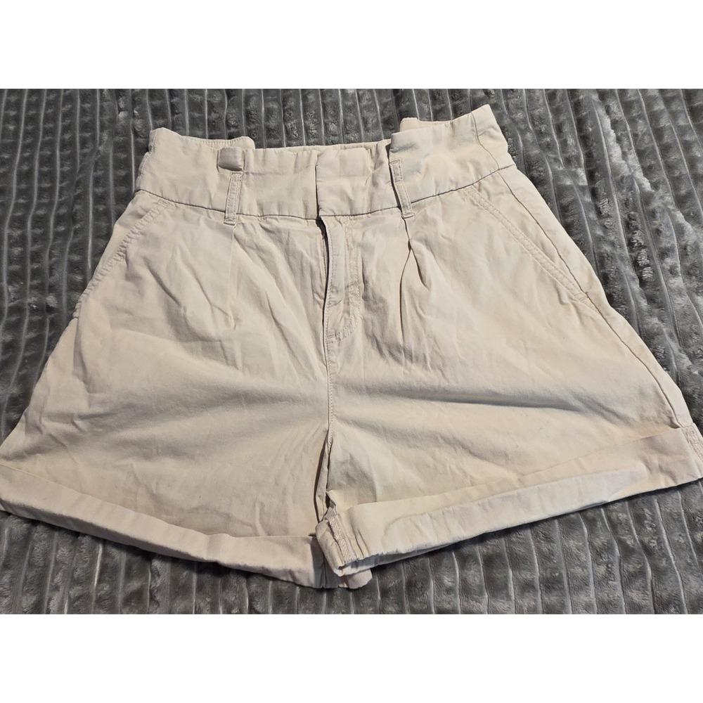Banana Republic Factory High-Waist Chino Shorts Khaki Beige 2 Pleated Cuffed